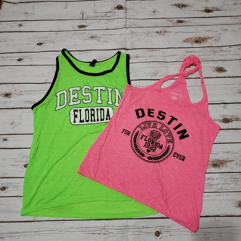 2 Destin Florida Summer Tank Tops Swimsuit Cover Tops